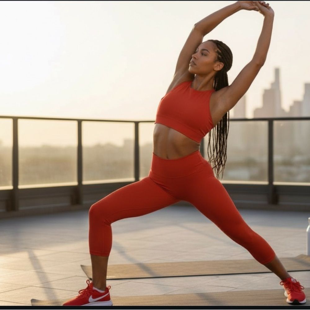 Athleta Red Longline Sports Bra Tank Built-In Support Size S
